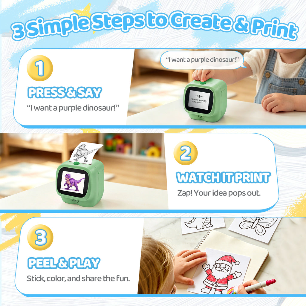 WiseElf AI Voice-Powered Sticker Printer for Kids, Thermal Inkless
