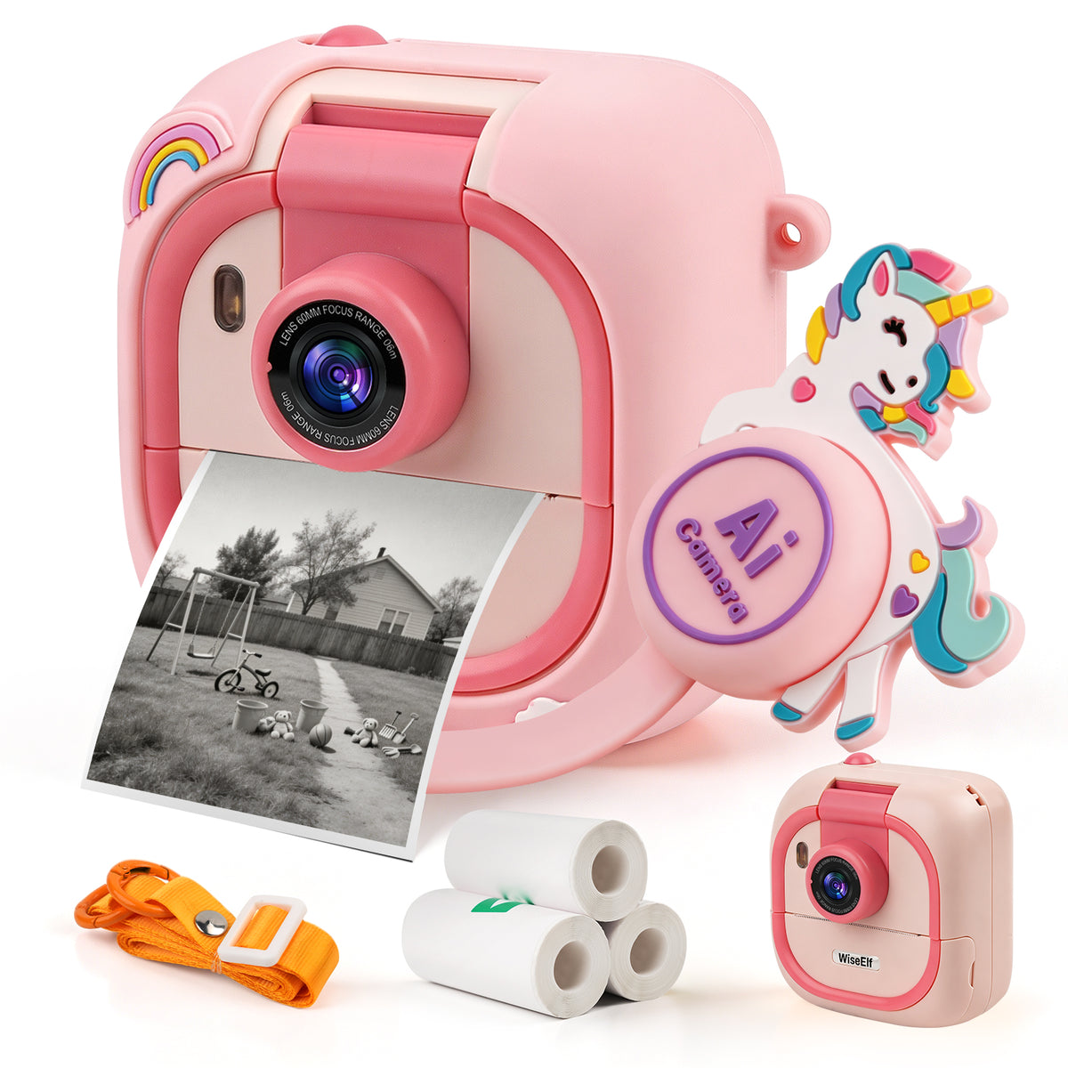 AI Camera for Kids, Smart Camera Toy for Girls, Unicorn, AI Voice Photo Editing, Voice to Imange, Object Recognition, AI Q&A, AI Chat, Instant Print, Interactive Learning Toy Gift