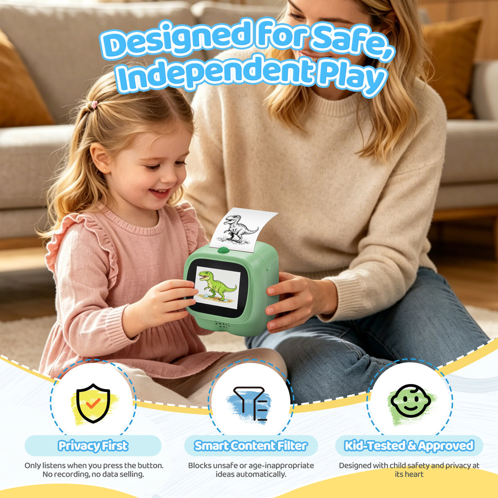 WiseElf AI Voice-Powered Sticker Printer for Kids, Thermal Inkless