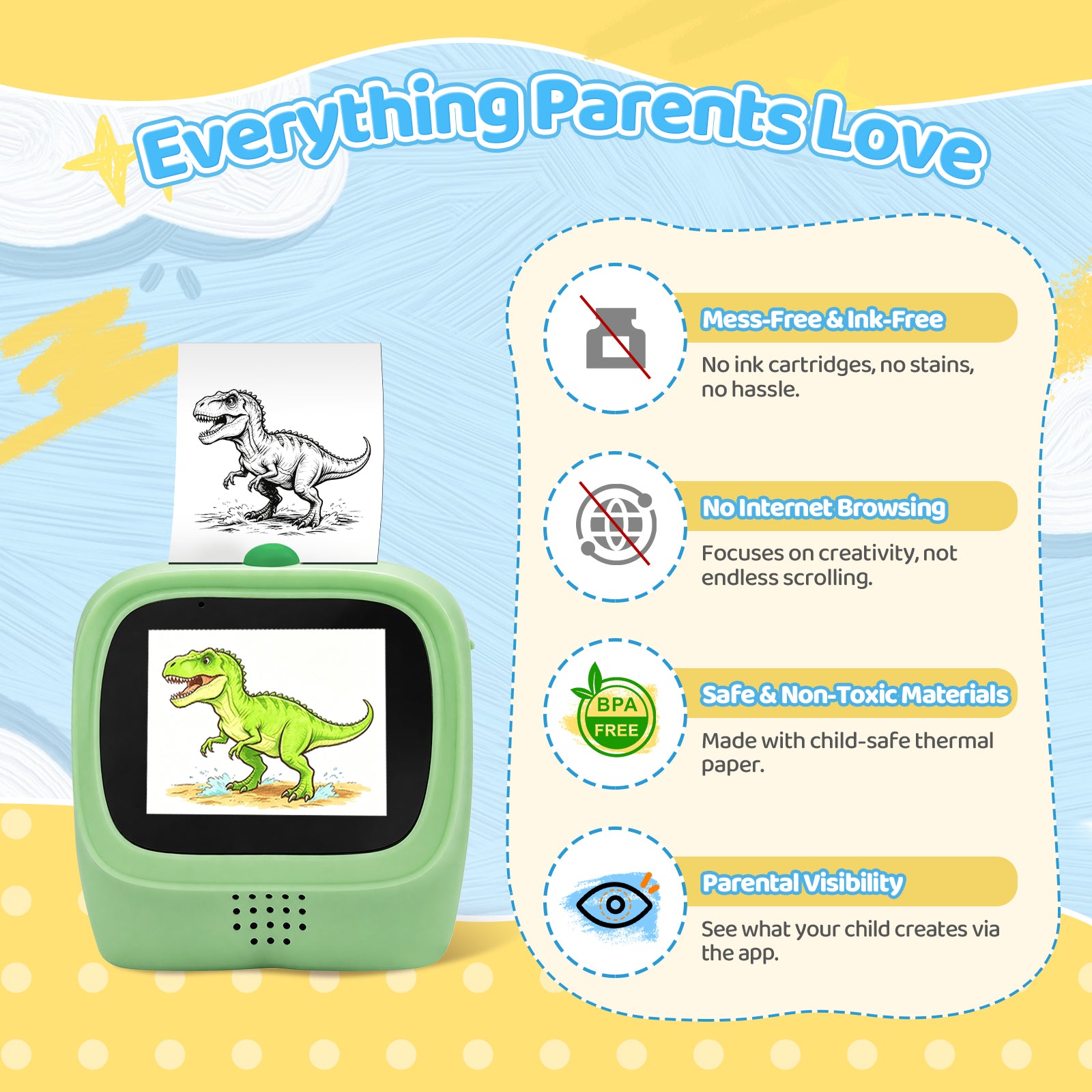 WiseElf AI Voice-Powered Sticker Printer for Kids, Thermal Inkless