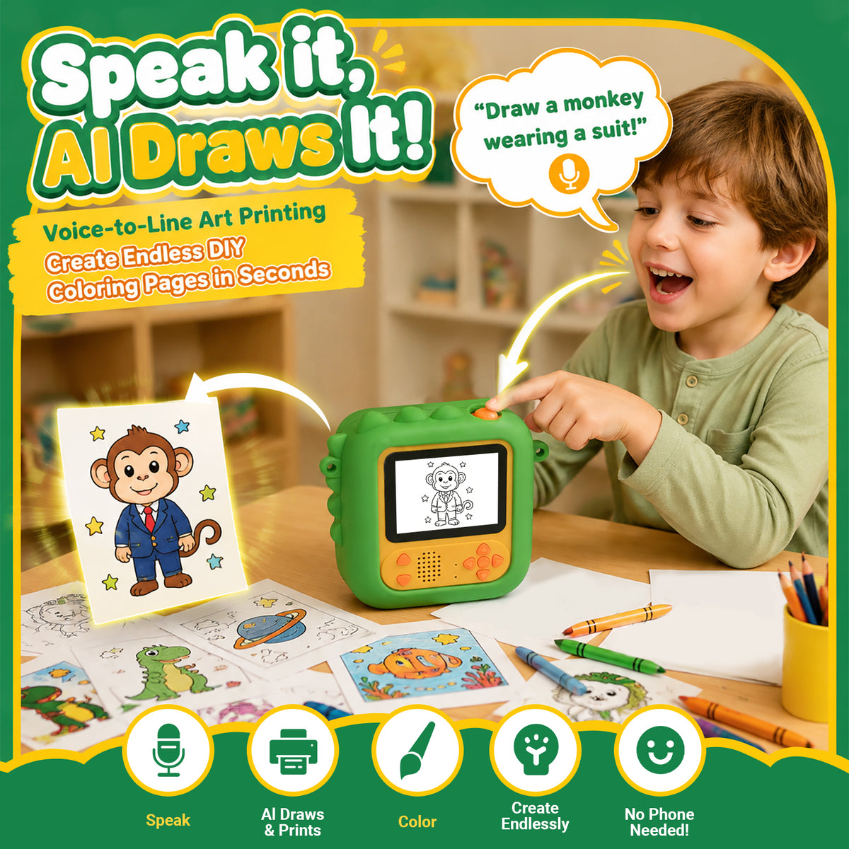 AI Camera for Kids, Smart Camera Toy for Girls, Unicorn, AI Voice Photo Editing, Voice to Imange, Object Recognition, AI Q&A, AI Chat, Instant Print, Interactive Learning Toy Gift