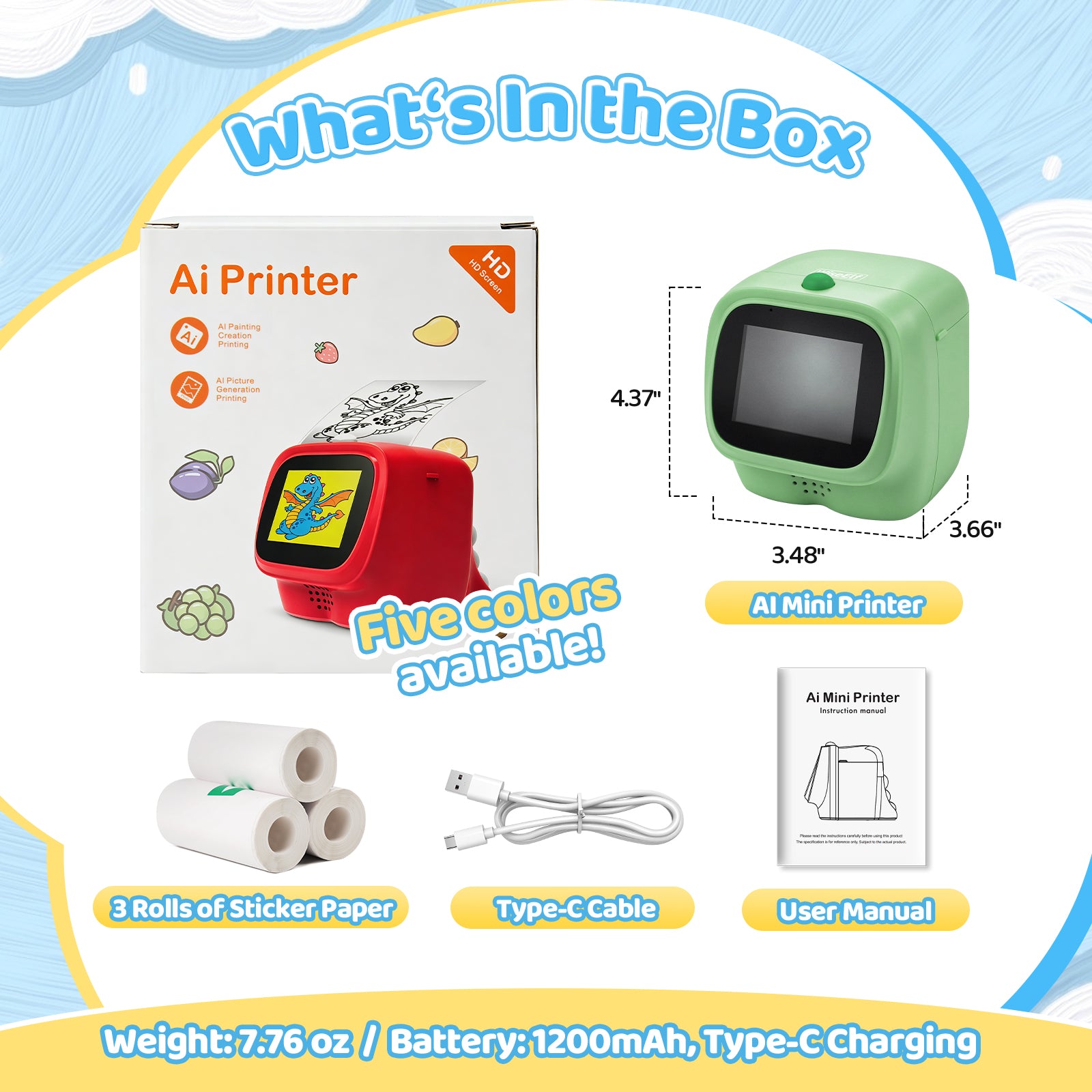 WiseElf AI Voice-Powered Sticker Printer for Kids, Thermal Inkless